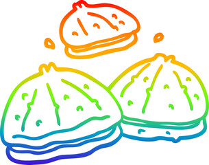 rainbow gradient line drawing of a cartoon fresh oysters