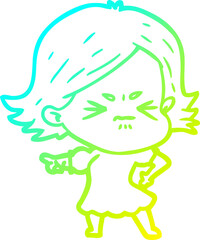 cold gradient line drawing of a cartoon angry woman