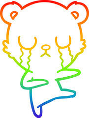 rainbow gradient line drawing of a crying polar bear cartoon