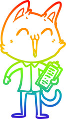 rainbow gradient line drawing of a happy cartoon cat