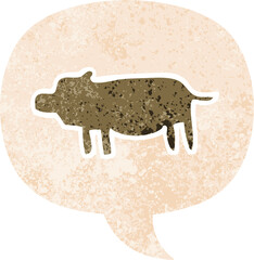 cartoon animal symbol with speech bubble in grunge distressed retro textured style