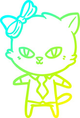 cold gradient line drawing of a cute cartoon cat boss