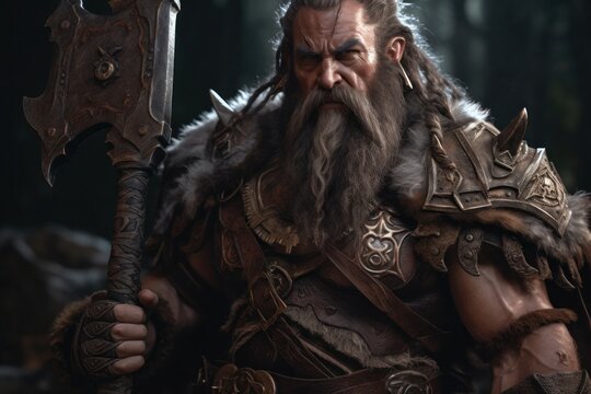 Dwarfs are a fictional humanoid race often depicted in fantasy literature, movies, and games. Typically, they are characterized as shorter and stockier than humans, with muscular builds, thick beards.