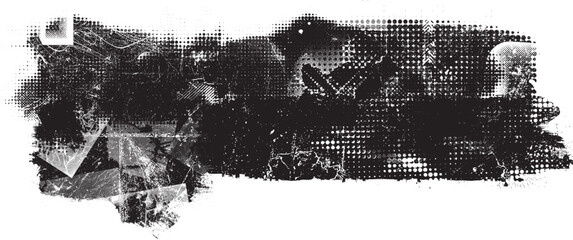 Glitch distorted geometric shape . Noise destroyed logo . Trendy defect error shapes . Glitched frame .Grunge textured . Distressed effect .Vector shapes with a halftone dots screen print texture.