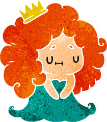 retro cartoon illustration of a cute kawaii princess girl