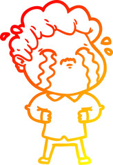 warm gradient line drawing of a cartoon man crying