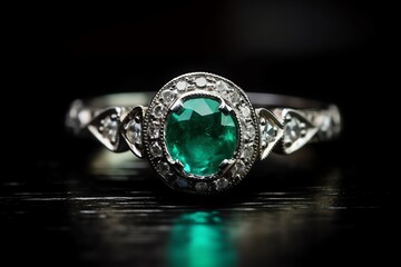 Art Deco Emerald Engagement Ring. Generative AI