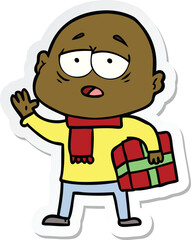 sticker of a cartoon tired bald man