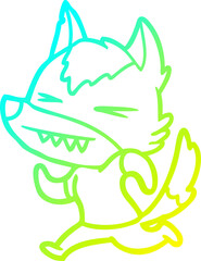 cold gradient line drawing of a angry wolf cartoon