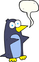 freehand drawn comic book speech bubble cartoon penguin