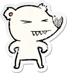 distressed sticker of a angry polar bear cartoon