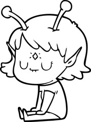 cartoon alien girl sitting