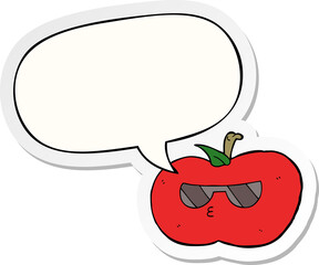 cartoon cool apple with speech bubble sticker