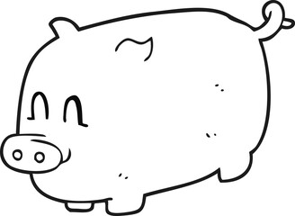 freehand drawn black and white cartoon pig