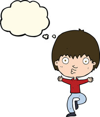 cartoon excited boy with thought bubble