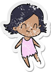 distressed sticker of a cartoon friendly girl