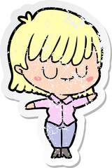 distressed sticker of a cartoon woman