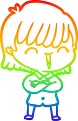rainbow gradient line drawing of a cartoon woman