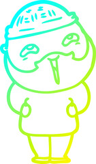 cold gradient line drawing of a cartoon happy bearded man