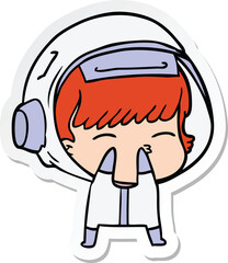 sticker of a cartoon curious astronaut