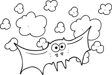 freehand drawn black and white cartoon vampire bat