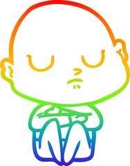 rainbow gradient line drawing of a cartoon bald man
