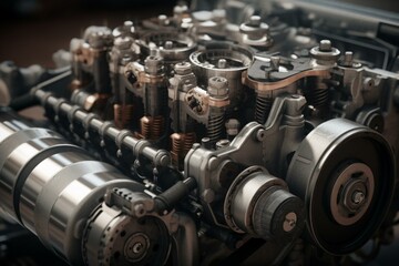 Fototapeta na wymiar Diagram of car engine displaying cylinders, pistons, valves, and crankshaft. Generative AI