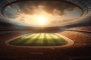 Fototapeta na wymiar The 3D render soccer stadium has sport backgrounds. Generative AI