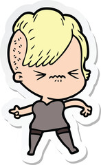 sticker of a cartoon annoyed hipster girl