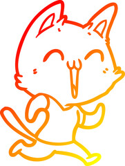 warm gradient line drawing of a happy cartoon cat