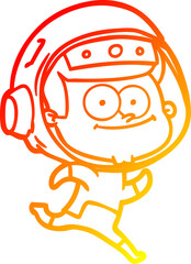 warm gradient line drawing of a happy astronaut cartoon