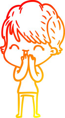 warm gradient line drawing of a cartoon laughing woman