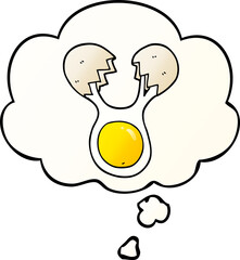 cartoon cracked egg with thought bubble in smooth gradient style