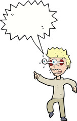 cartoon man with popping out eyes with speech bubble