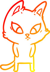 warm gradient line drawing of a confused cartoon cat