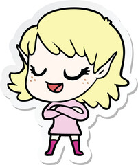 sticker of a happy cartoon elf girl