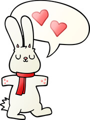 cartoon rabbit in love with speech bubble in smooth gradient style