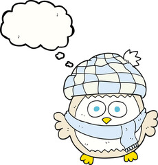 freehand drawn thought bubble cartoon cute little owl