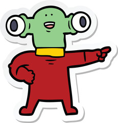 sticker of a friendly cartoon alien pointing