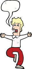cartoon terrified man with speech bubble