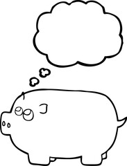 freehand drawn thought bubble cartoon piggy bank