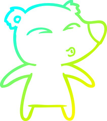 cold gradient line drawing of a cartoon whistling bear