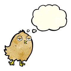 funny cartoon bird with thought bubble