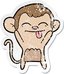 distressed sticker of a funny cartoon monkey