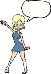 cartoon party girl with speech bubble