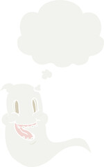 cartoon spooky ghost with thought bubble in retro style