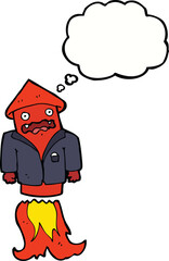 cartoon firework in business suit with thought bubble