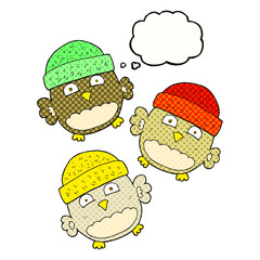 freehand drawn thought bubble cartoon cute owls