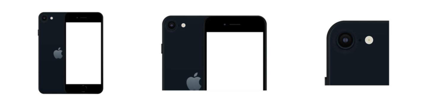 Iphone SE realistic device with camera closeup. Apple popular new brand smartphone. Vector editorial illustration.
Zdolbuniv, Ukraine - April 24, 2023