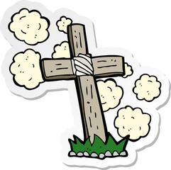 sticker of a cartoon wooden cross grave
